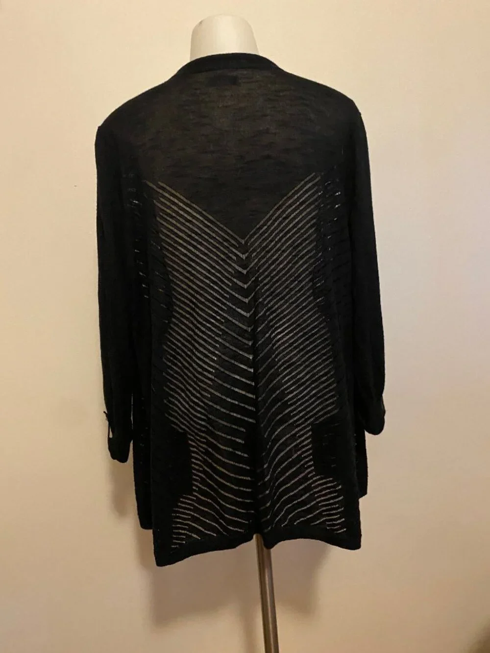 Croft & Barrow Black Open Front Pointelle Knit Cardigan Sweater